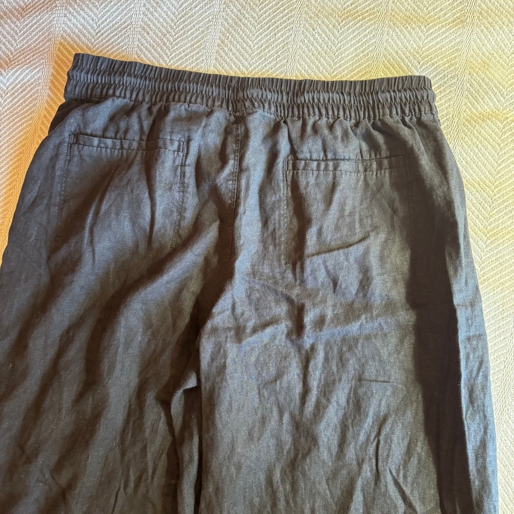 Athleta Retreat Linen Wide Leg Crop Pants Black Petite Large Hem Slits - Picture 5 of 10